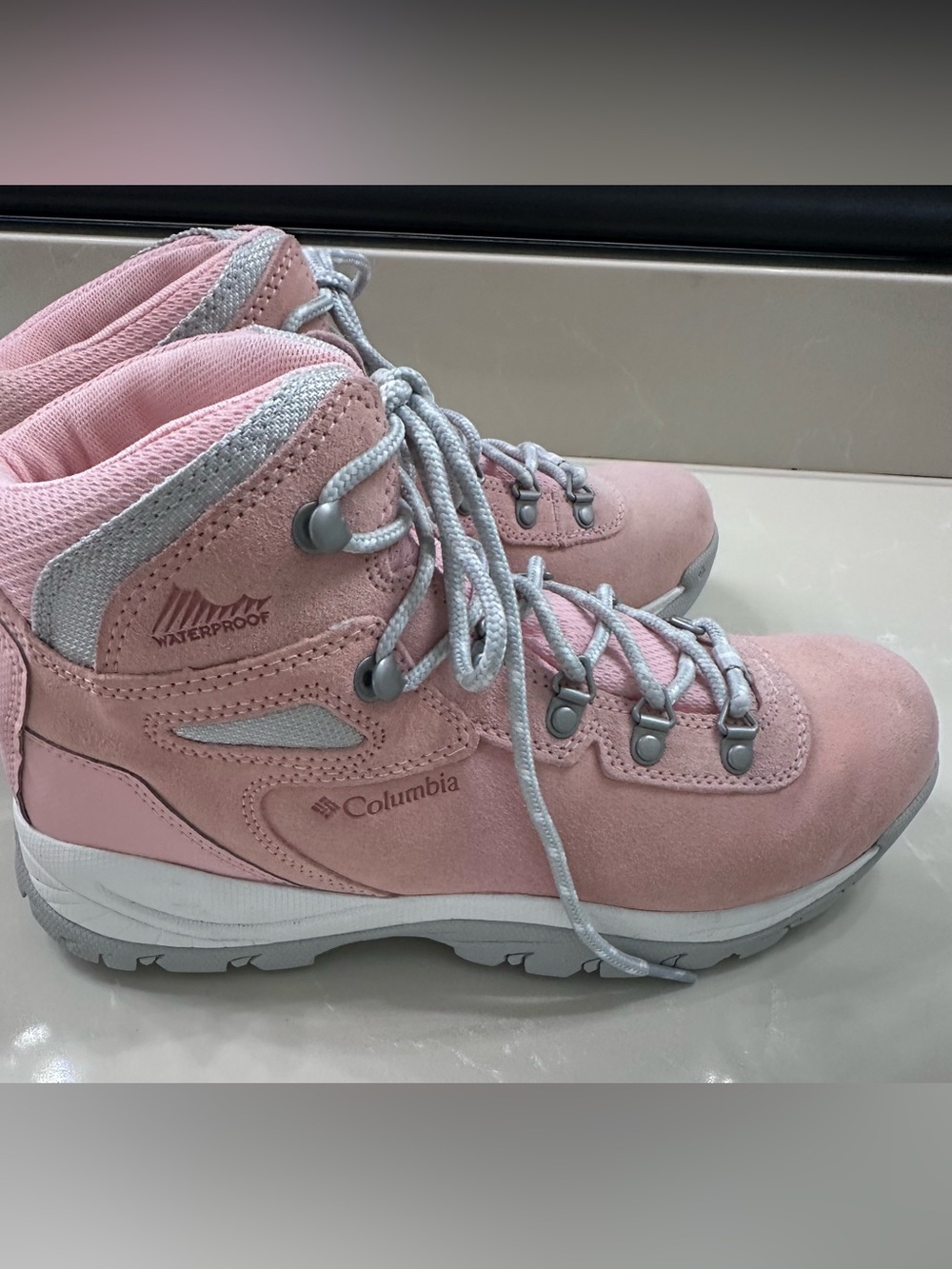 Pink waterproof Columbia, hiking boots. Brand new never worn outside.